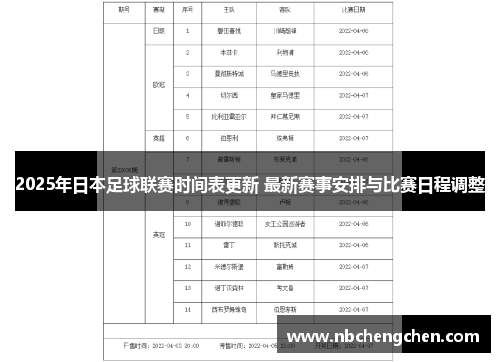 2025年日本足球联赛时间表更新 最新赛事安排与比赛日程调整